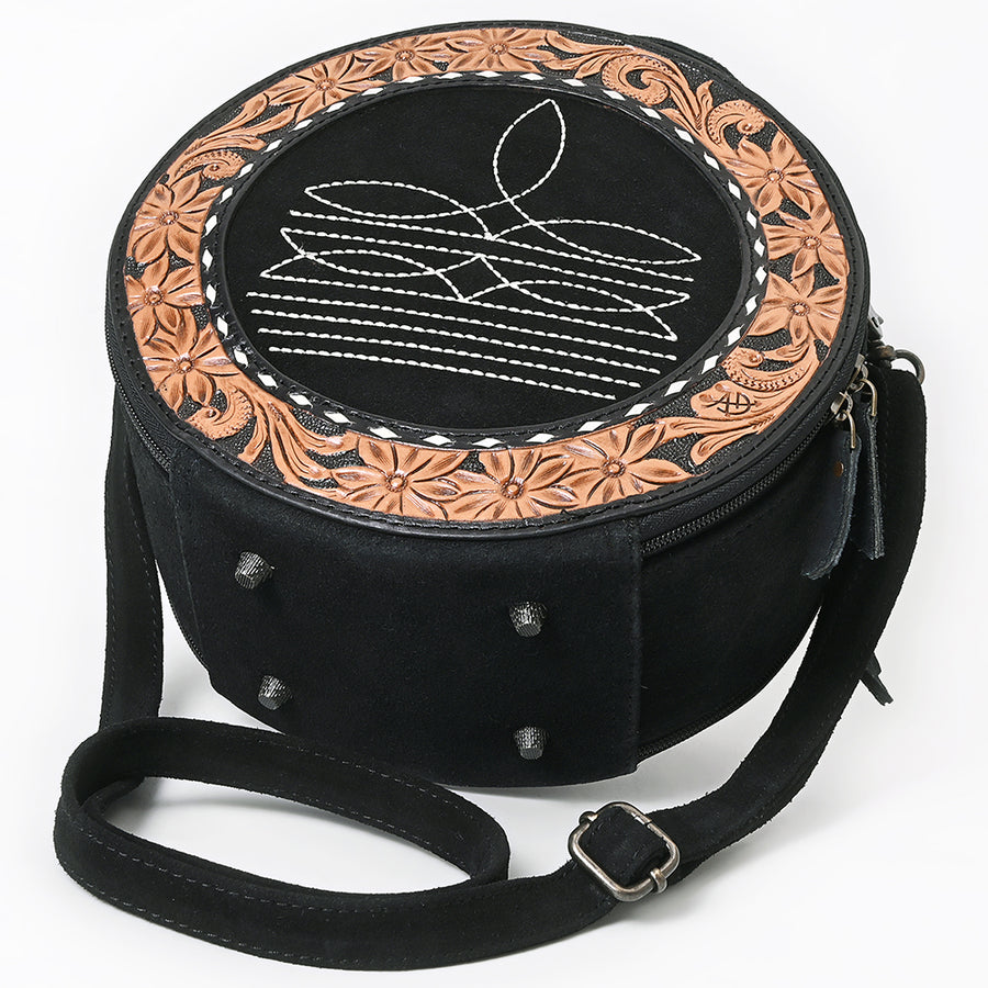 American Darling Western Hand-Tooled Floral Canteen Bag Genuine Suede Leather