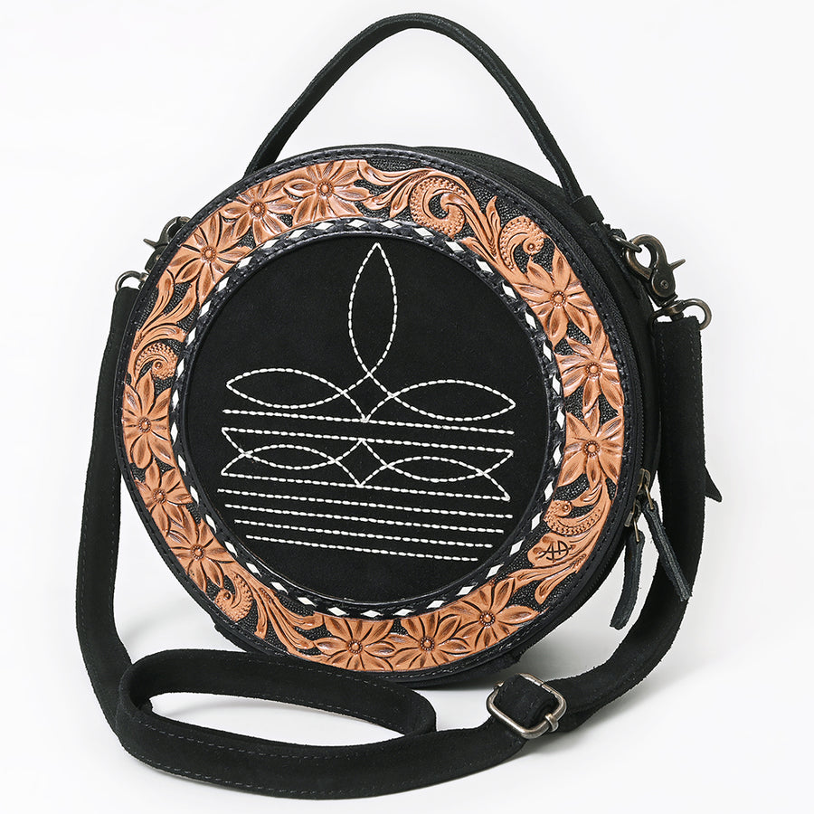 American Darling Western Hand-Tooled Floral Canteen Bag Genuine Suede Leather - Uhorse