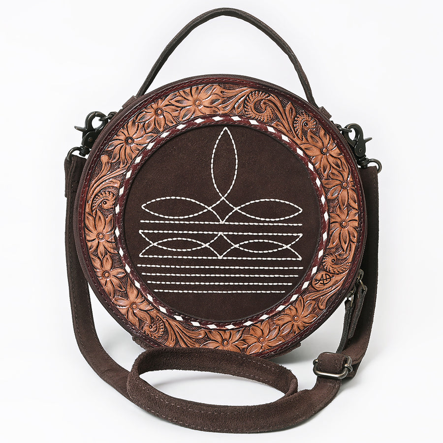 American Darling Western Hand-Tooled Floral Canteen Bag Genuine Suede Leather