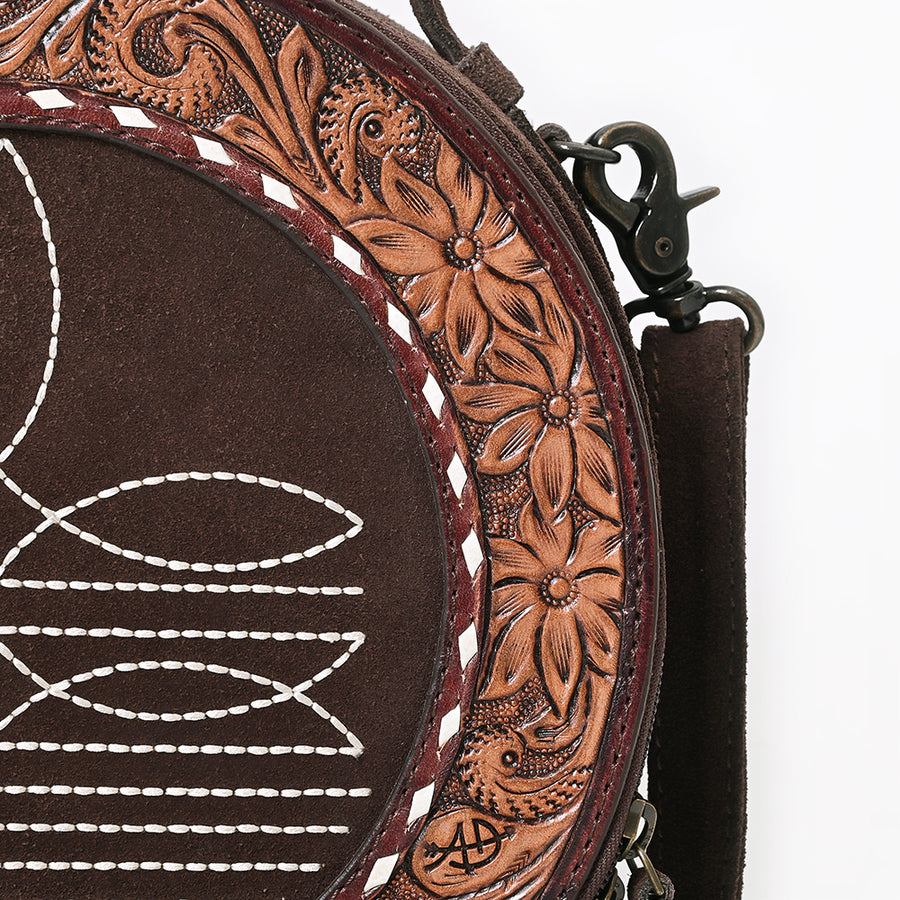 American Darling Western Hand-Tooled Floral Canteen Bag Genuine Suede Leather