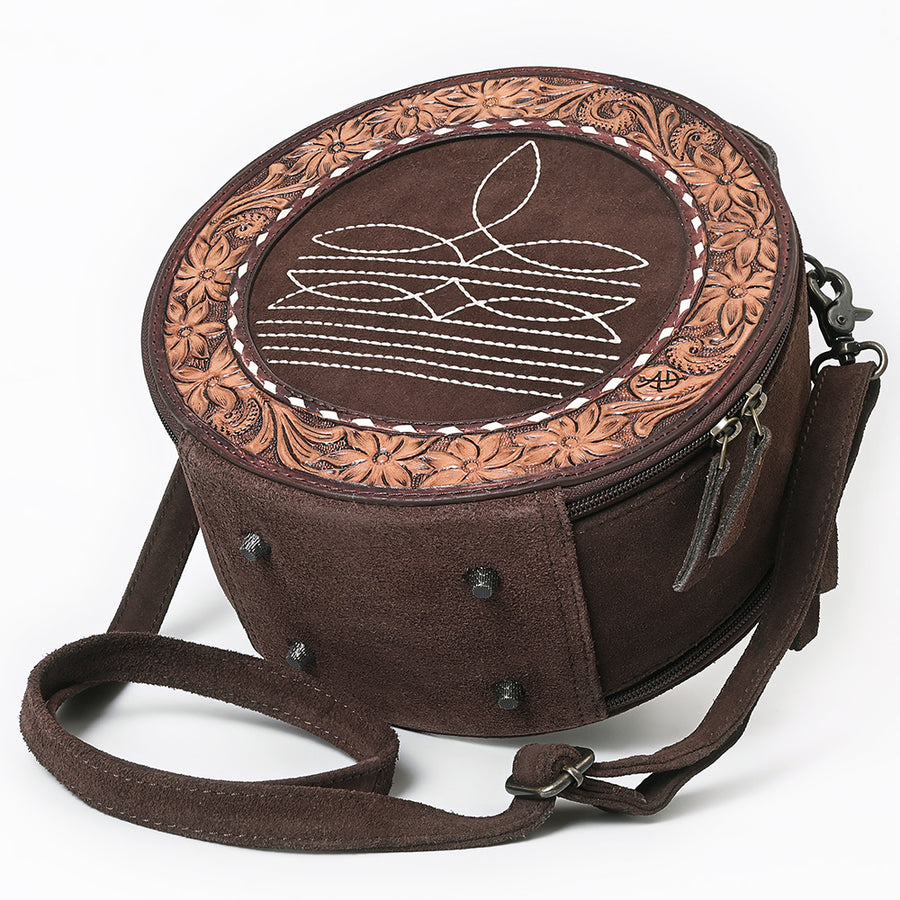 American Darling Western Hand-Tooled Floral Canteen Bag Genuine Suede Leather