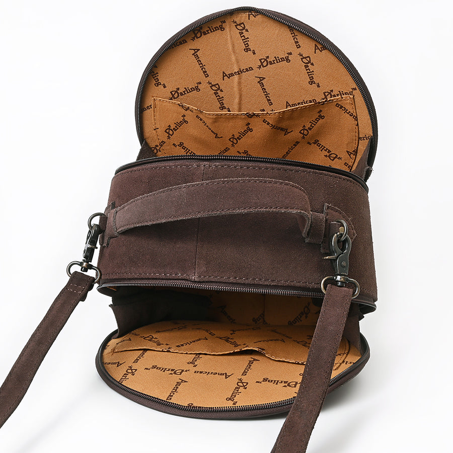 American Darling Western Hand-Tooled Floral Canteen Bag Genuine Suede Leather