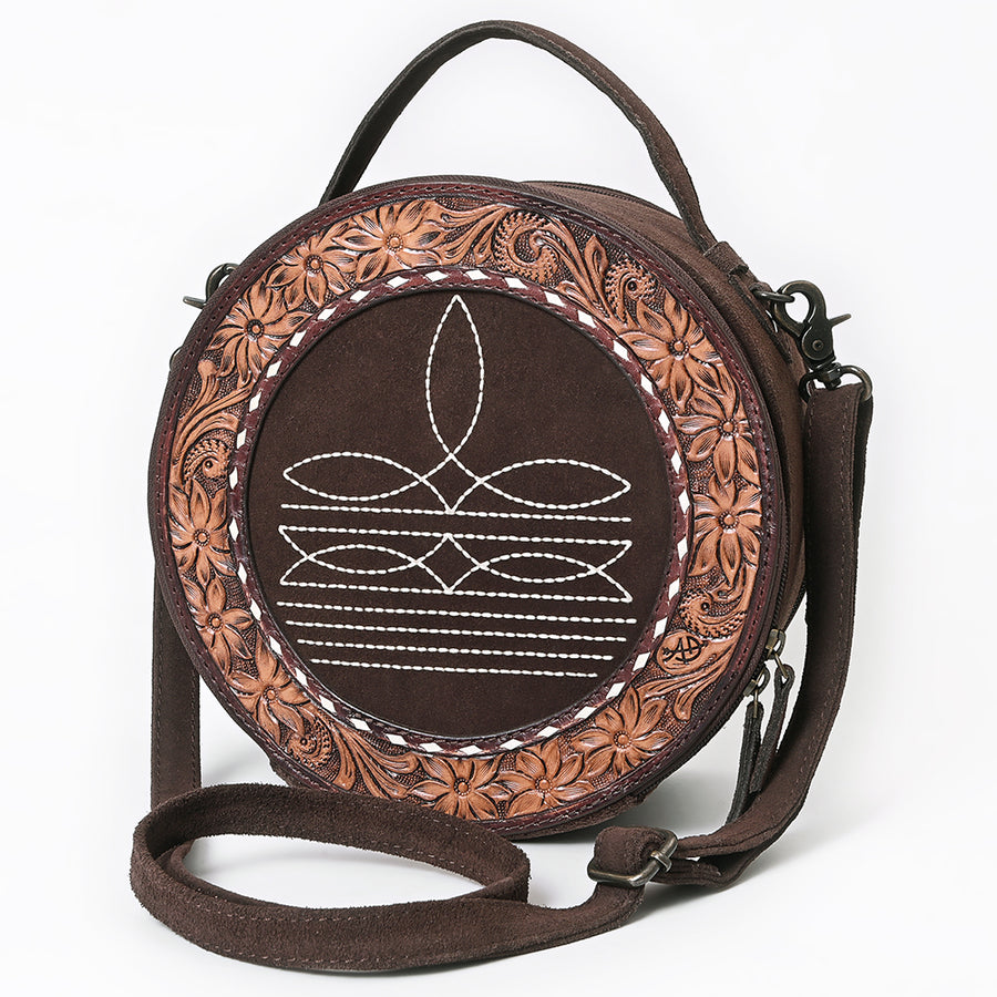 American Darling Western Hand-Tooled Floral Canteen Bag Genuine Suede Leather - Uhorse
