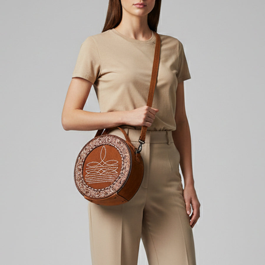 American Darling Western Hand-Tooled Floral Canteen Bag Genuine Suede Leather