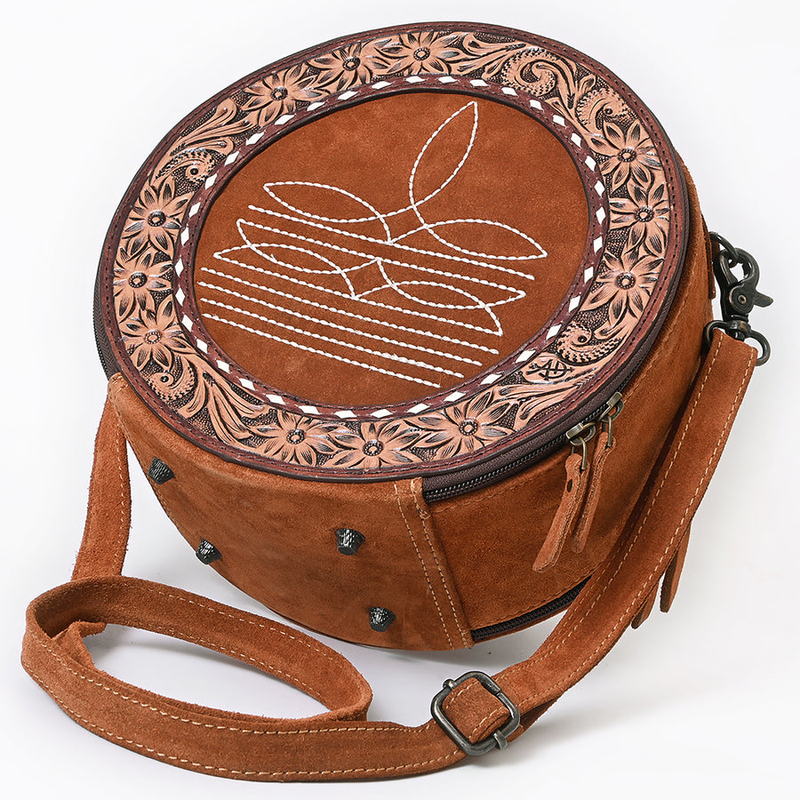 American Darling Western Hand-Tooled Floral Canteen Bag Genuine Suede Leather