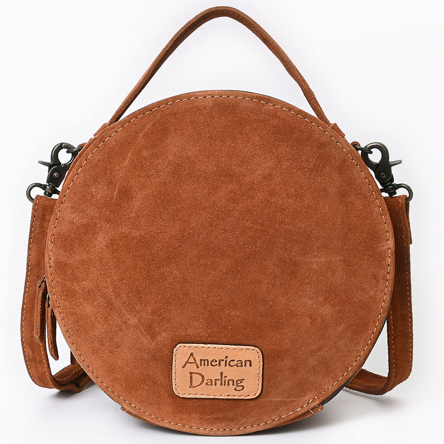 American Darling Western Hand-Tooled Floral Canteen Bag Genuine Suede Leather