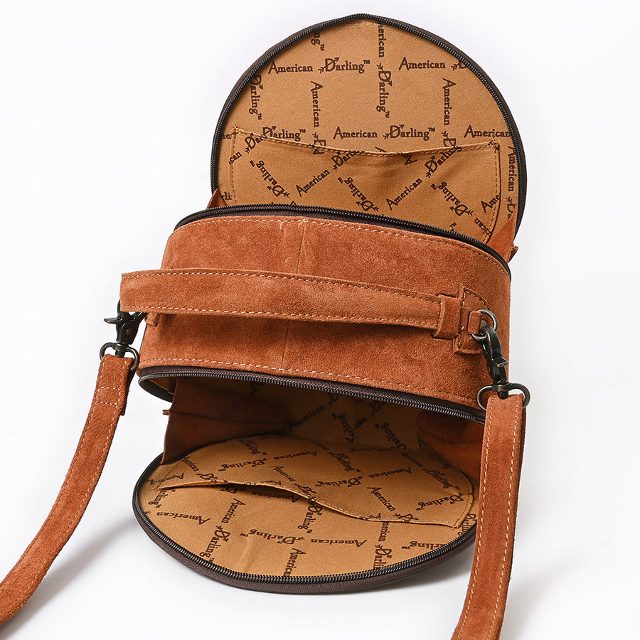 American Darling Western Hand-Tooled Floral Canteen Bag Genuine Suede Leather