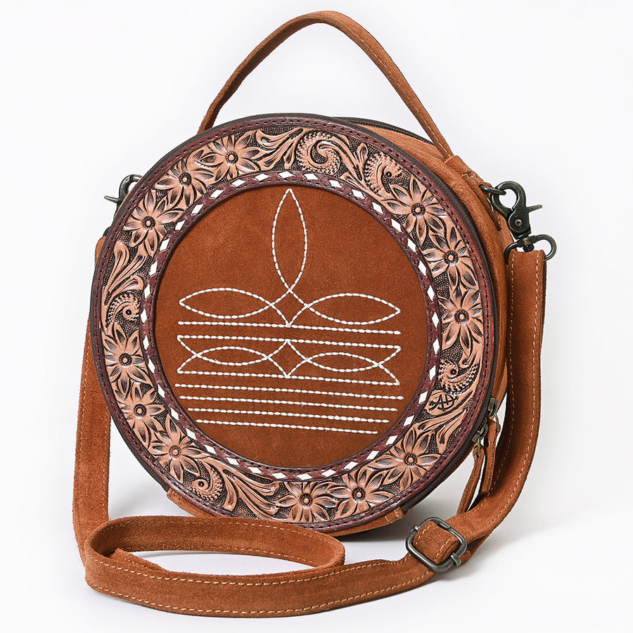American Darling Western Hand-Tooled Floral Canteen Bag Genuine Suede Leather - Uhorse