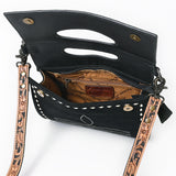 American Darling Clutch Bag, Hand-Tooled Floral Leather & Genuine Suede Western Crossbody Boot Stitching YKK Zipper