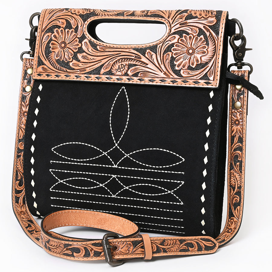 American Darling Western Hand-Tooled Floral Clutch Bag in Genuine Suede Leather - Uhorse