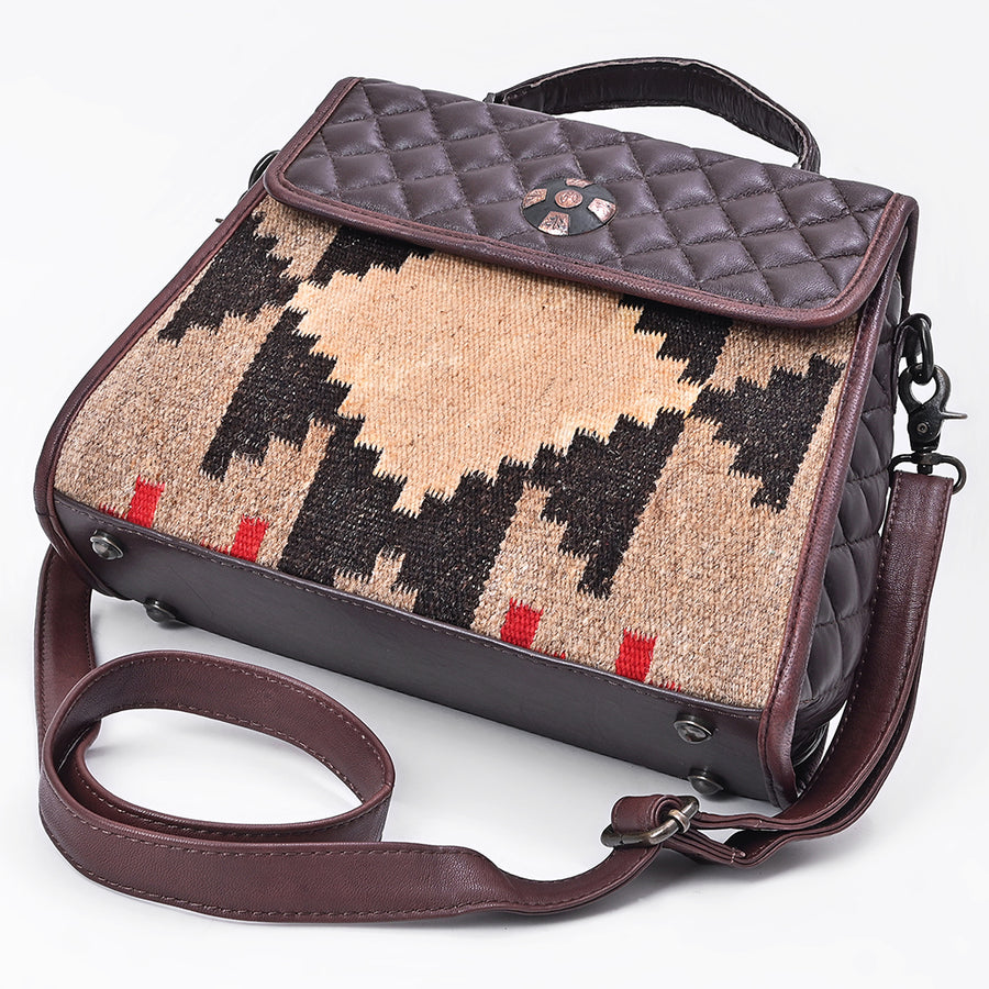 American Darling Messenger Bag, Hand-Woven Saddle Blanket & Quilted Genuine Leather Western Purse with Concho and YKK Zipper