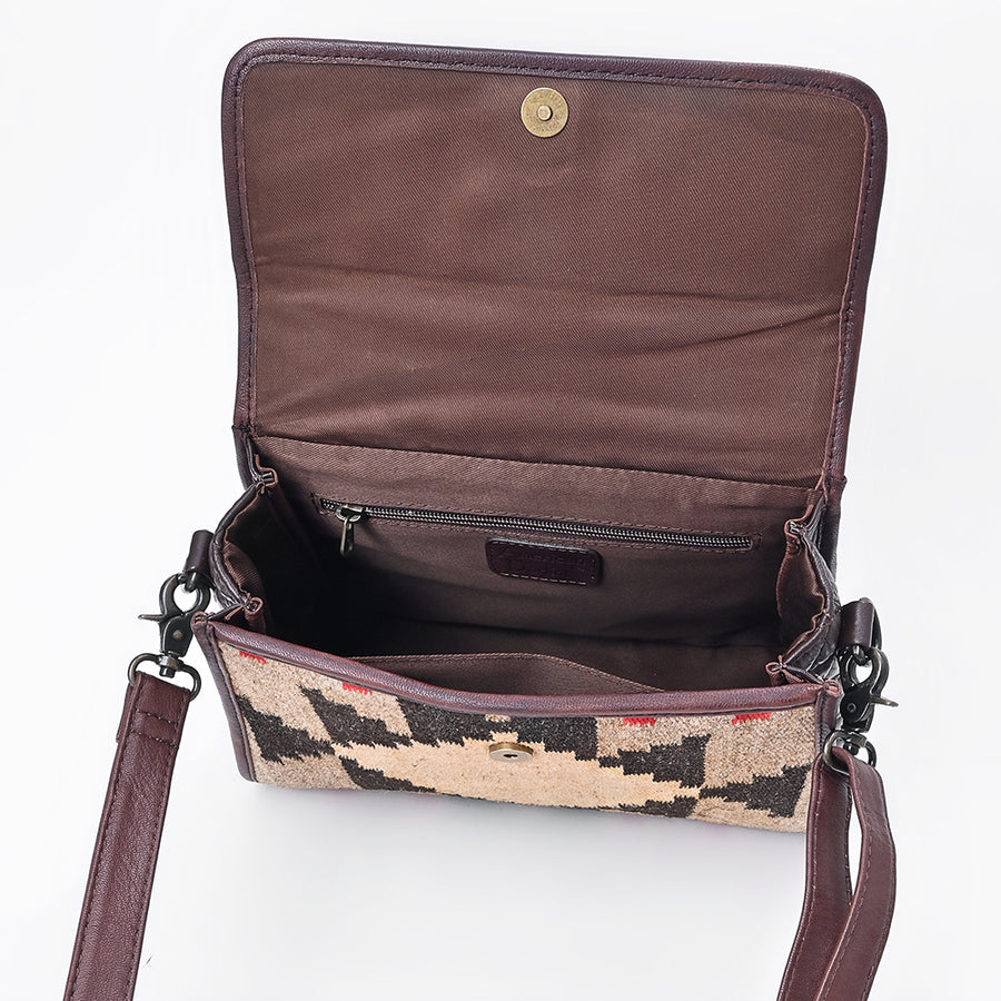 American Darling Messenger Bag, Hand-Woven Saddle Blanket & Quilted Genuine Leather Western Purse with Concho and YKK Zipper