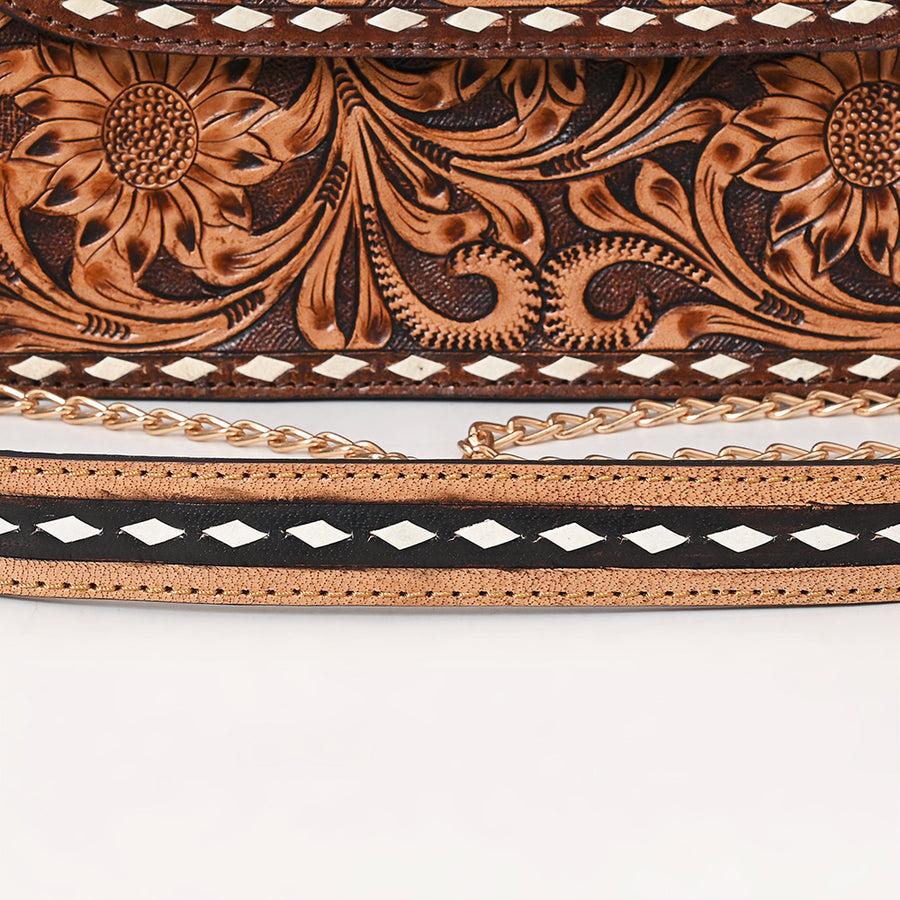 American Darling Genuine Leather Messenger Bag Hand Tooled Floral Carved Buck Stitched Concho Eco-Friendly Full Grain Leather