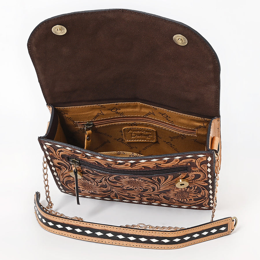 American Darling Genuine Leather Messenger Bag Hand Tooled Floral Carved Buck Stitched Concho Eco-Friendly Full Grain Leather