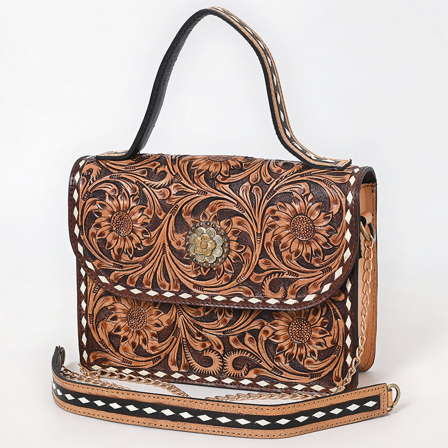 American Darling Hand Tooled Genuine Leather Messenger Bag Buck Stitched - Uhorse