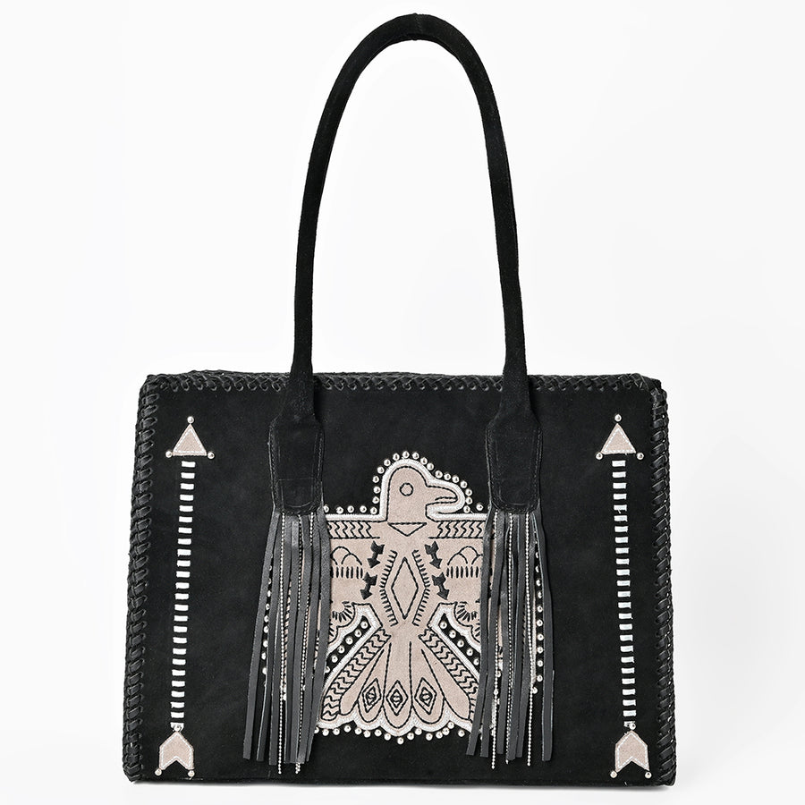 American Darling Tote Bag Western Genuine Leather Braided Handbag with Fringes and YKK Zipper for Women