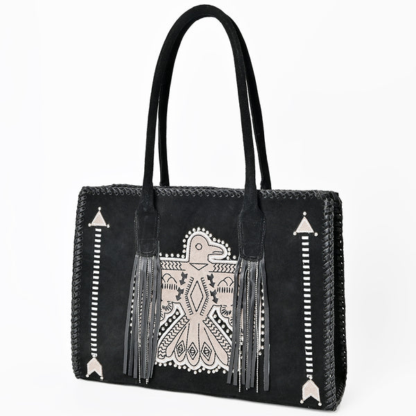 American Darling Handcrafted Braided Leather Tote Bag with Fringes - Uhorse