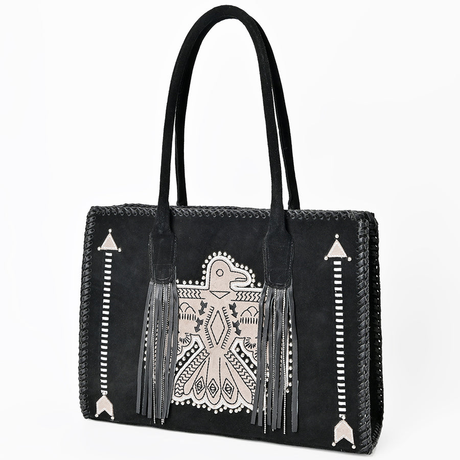 American Darling Handcrafted Braided Leather Tote Bag with Fringes - Uhorse
