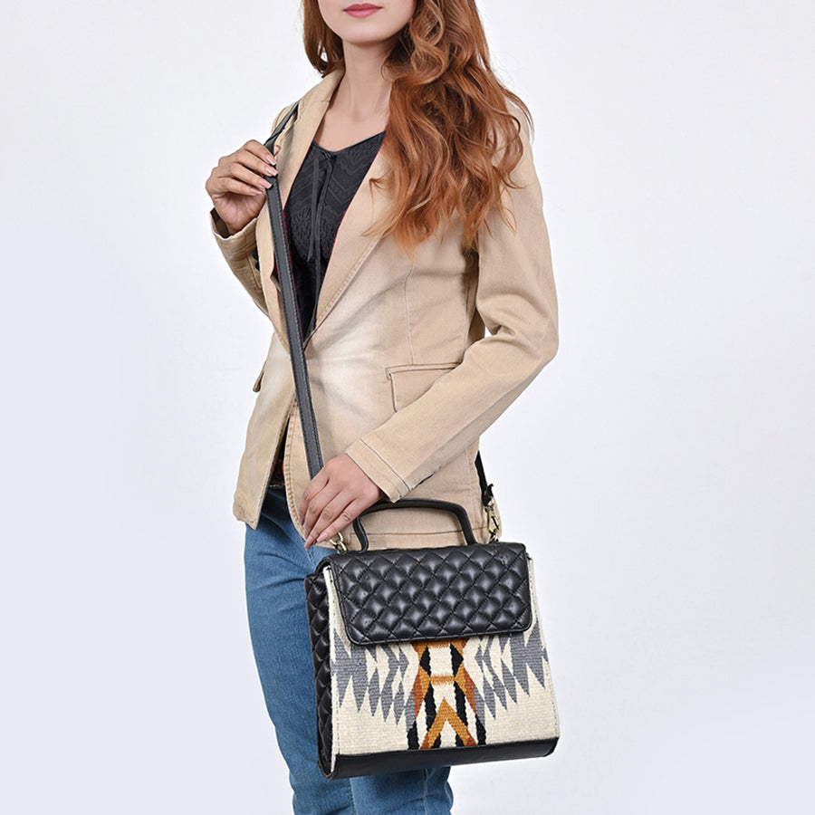 American Darling Quilted Leather Cross body Bag - Hand Woven Saddle Blanket Eco-Friendly Vegetable Tanned Full Grain Purse