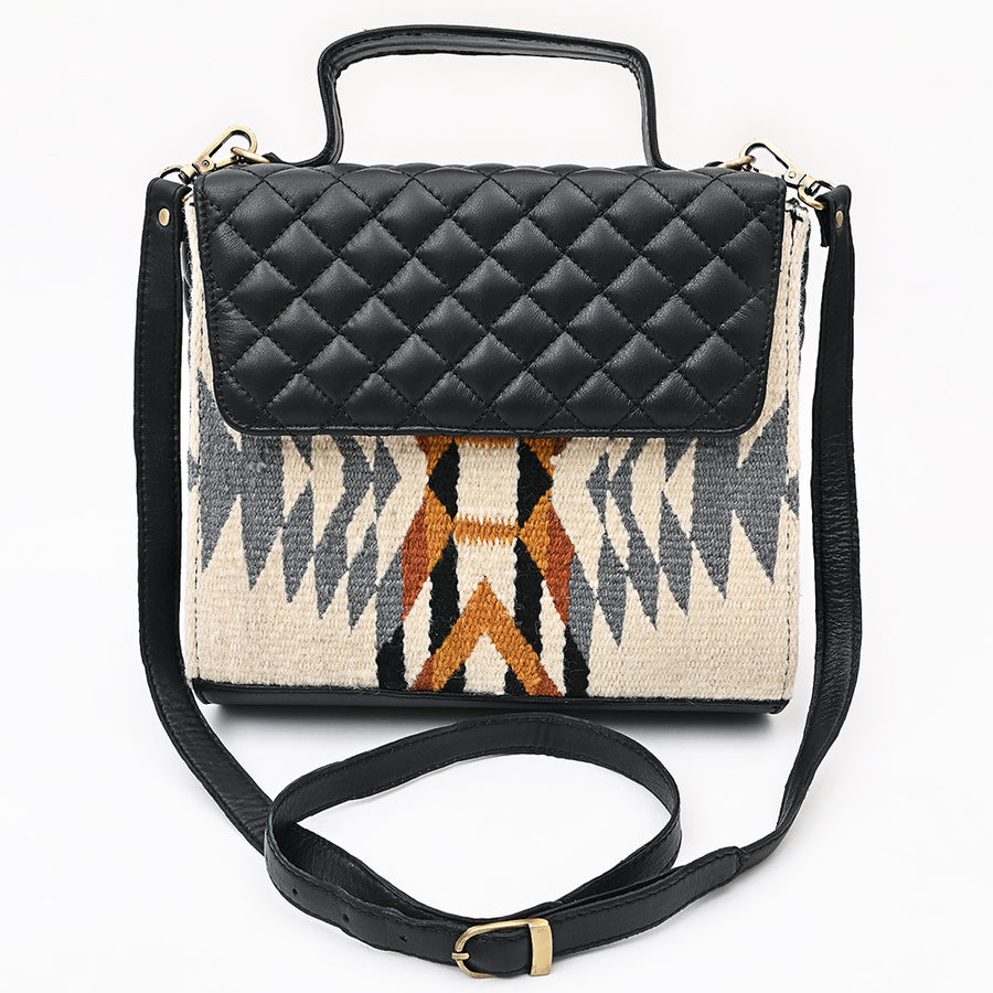 American Darling Quilted Leather Cross body Bag - Hand Woven Saddle Blanket Eco-Friendly Vegetable Tanned Full Grain Purse