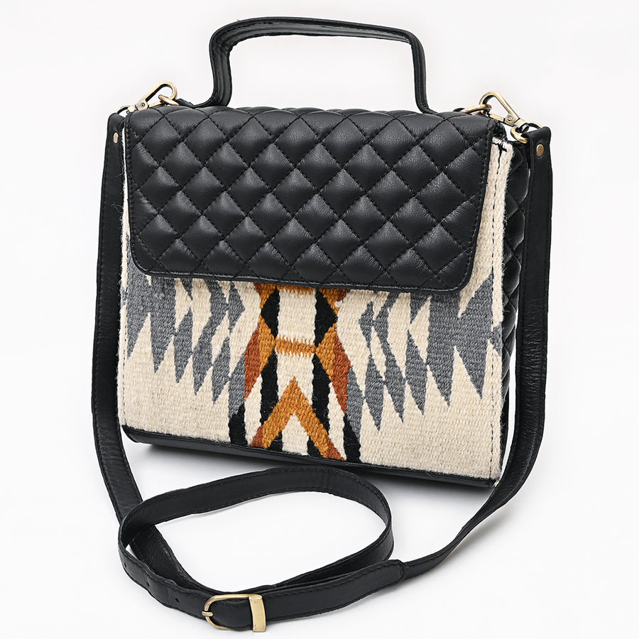 American Darling Hand Woven Saddle Blanket Quilted Leather Cross body Bag - Uhorse