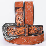 X-Large American Darling Floral Hand Carved Men and Women Genuine American Leather Belt Brown / Gray Gorgeous Hand - Uhorse