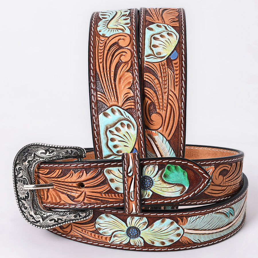 Medium American Darling Floral Hand Carved Men and Women Genuine American Leather Belt Brown Gorgeous Hand Tooled - Uhorse