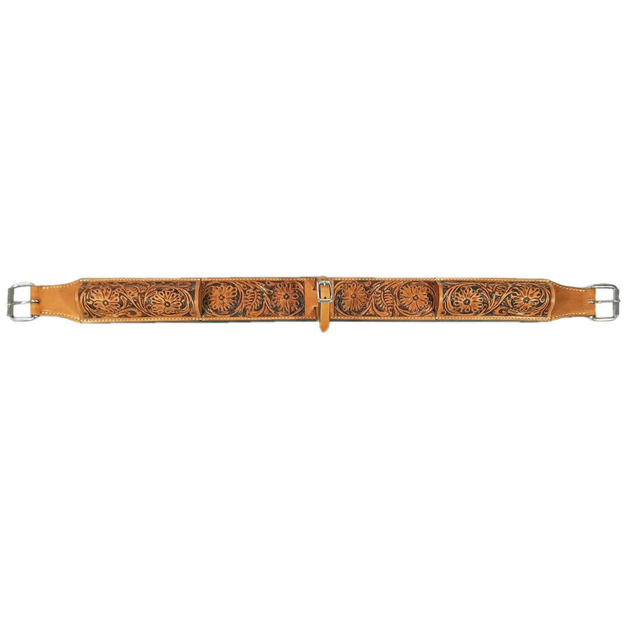 HILASON Western Horse Saddle Cinch Girth Genuine Leather Tan Floral Hand Carved and Tooled Stainless Steel Hardware 40 Inch