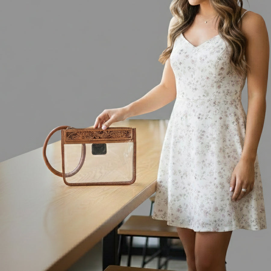 American Darling Wristlet Bag, Hand-Tooled Floral Genuine Leather Western Travel Clutch with YKK Zipper and Wrist Strap