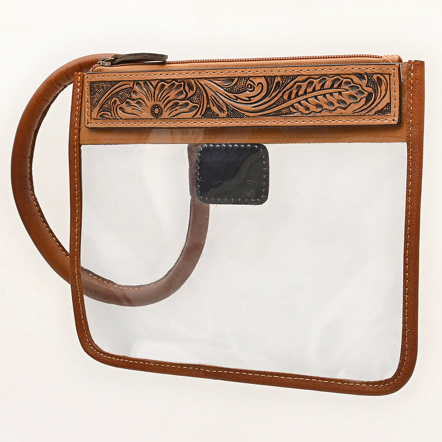 American Darling Western Hand-Tooled Floral Wristlet Bag in Leather - Uhorse