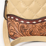 American Darling Western Cross Body Bag Handcrafted from Quilted & Hand-Tooled Genuine Leather | Floral Carved Accent, Buckstitch & YKK Zipper