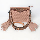 American Darling Black Genuine Leather Crossbody Bag with Hand-Tooled Panel, Fringe Accents, Durable Strap & YKK Zipper