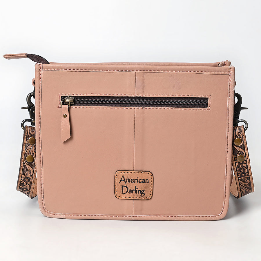 American Darling Black Genuine Leather Crossbody Bag with Hand-Tooled Panel, Fringe Accents, Durable Strap & YKK Zipper