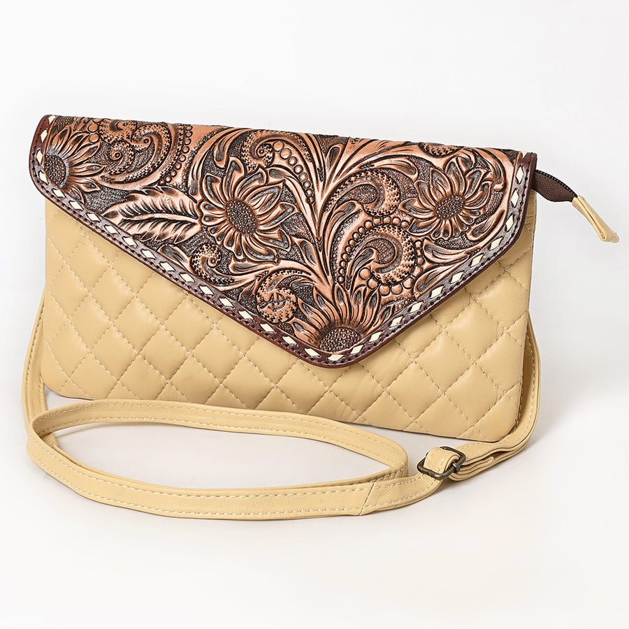 American Darling Western Wallet Bag Hand Tooled Floral Carved Flap and Quilted Leather - Uhorse