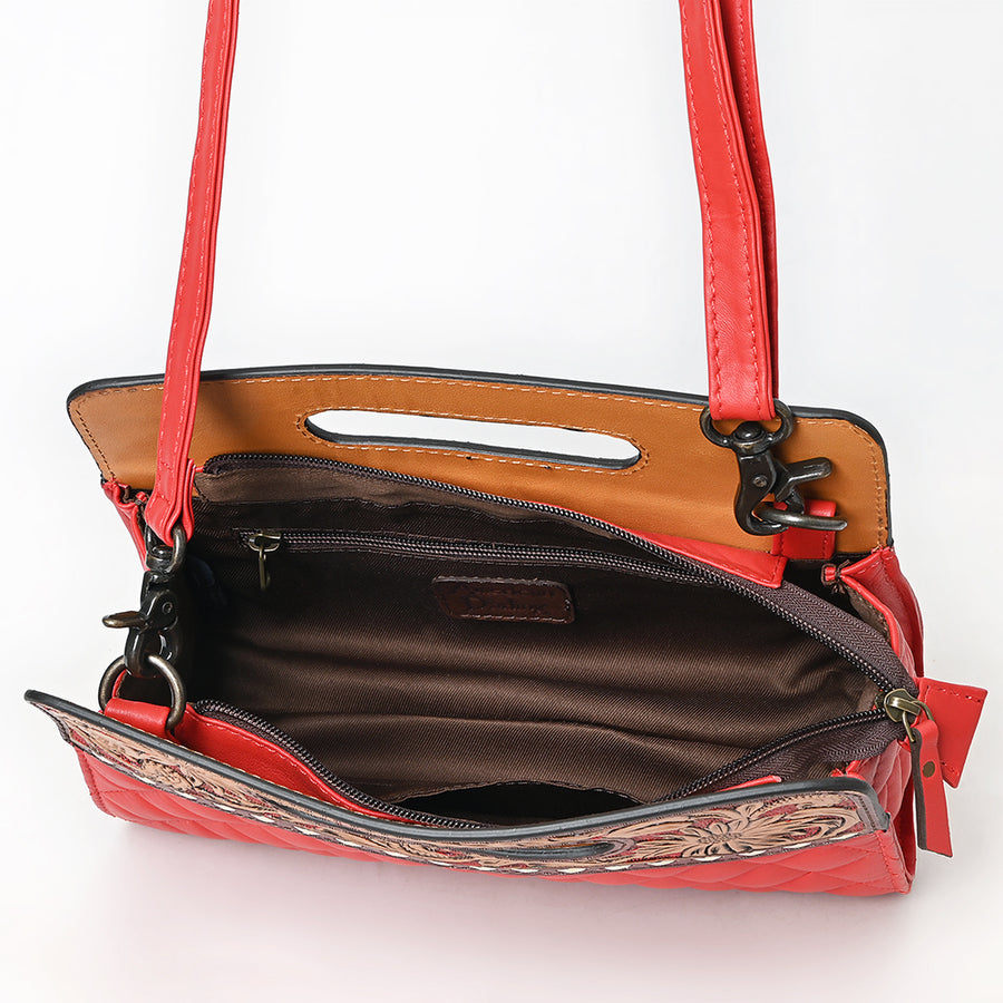 American Darling Hand-Tooled Floral Quilted Clutch Bag for Women - Vegetable-Tanned Genuine Leather Western Accessories