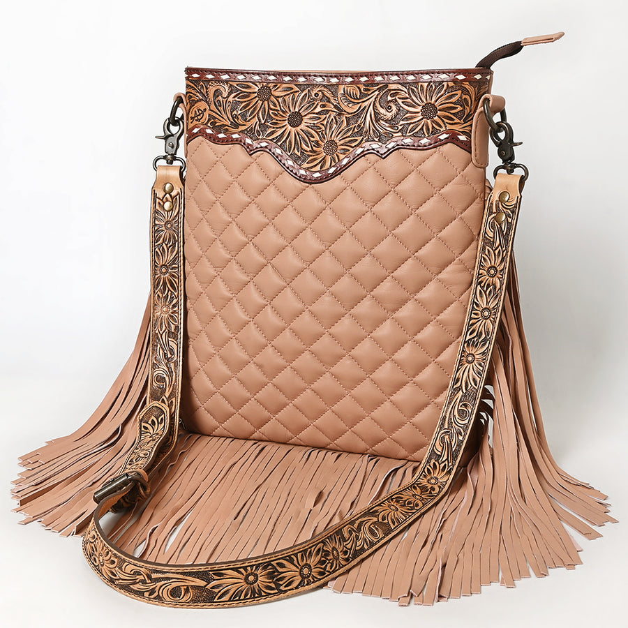 American Darling Large Quilted Crossbody | Hand-Tooled Leather Fringe Bag - Uhorse