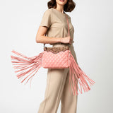 American Darling Western Black Cross Body Bag Handcrafted from Quilted & Tooled Genuine Leather | Full Fringe Accent, Flap Closure & YKK Zipper