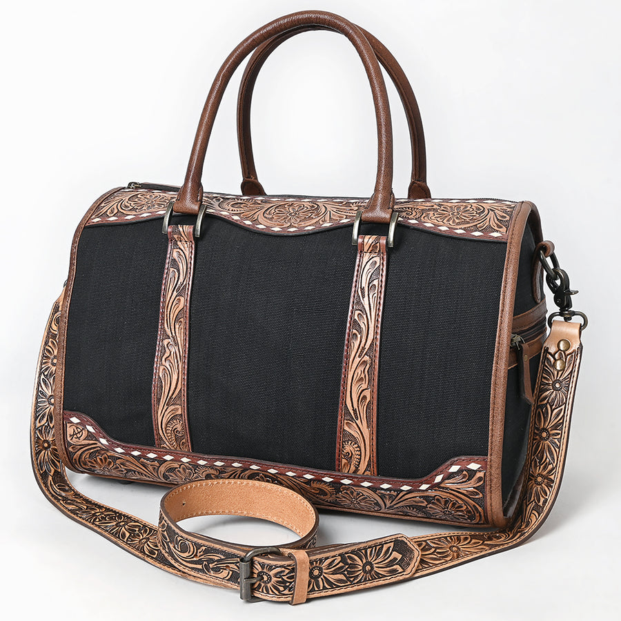 American Darling Western Hand-Tooled Floral Duffel Bag in Genuine Leather - Uhorse