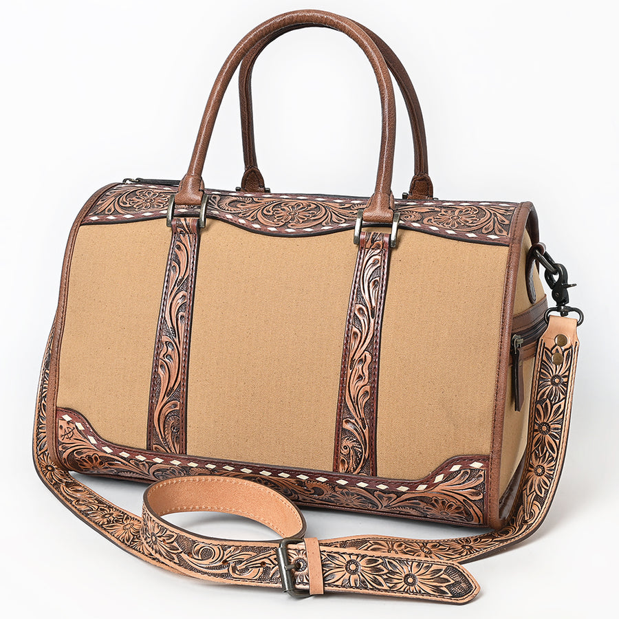 American Darling Western Hand-Tooled Floral Duffel Bag in Genuine Leather - Uhorse