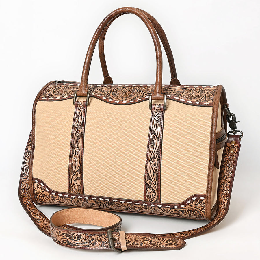 American Darling Western Hand-Tooled Floral Duffel Bag in Genuine Leather - Uhorse