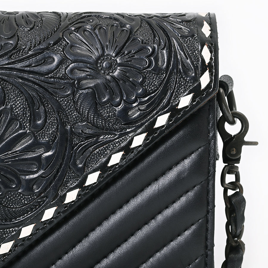 American Darling Envelop Bag, Hand-Tooled Floral & Quilted Genuine Leather Western Crossbody with Buck Stitching and YKK Zipper