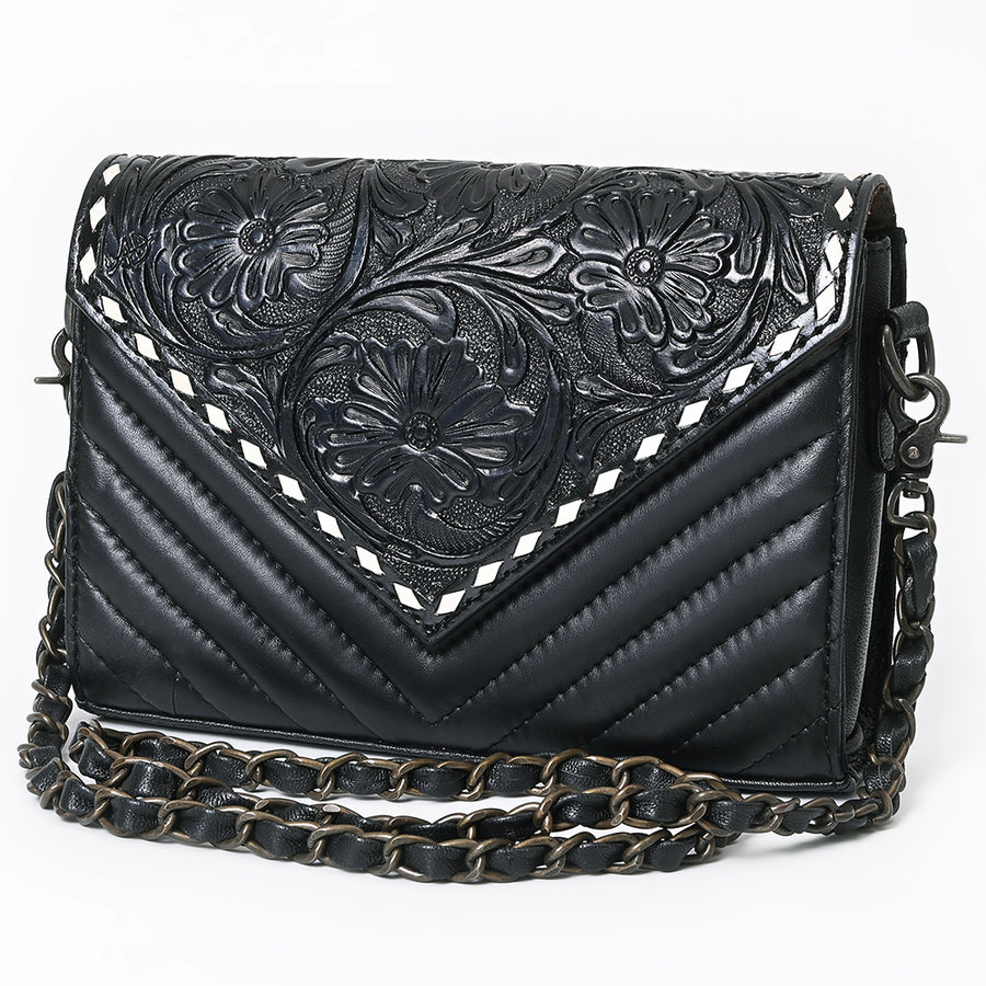 American Darling Western Hand-Tooled Floral Envelop Bag - Quilted Leather Crossbody - Uhorse