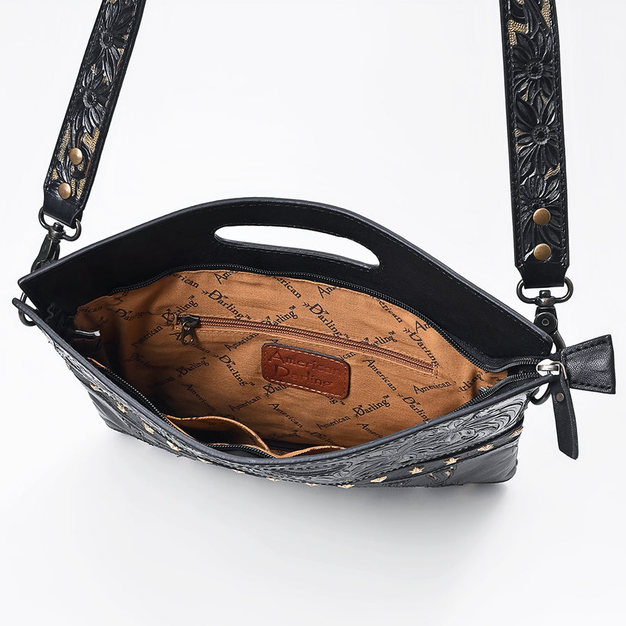 American Darling Clutch Bag, Hand-Tooled Floral Carved Western Genuine Leather Crossbody Purse with YKK Zipper for Women