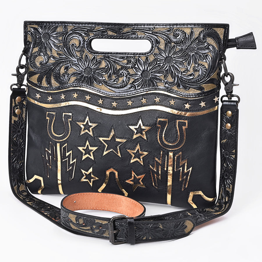 American Darling Western Hand-Tooled Floral Clutch Bag - Genuine Leather Crossbody - Uhorse