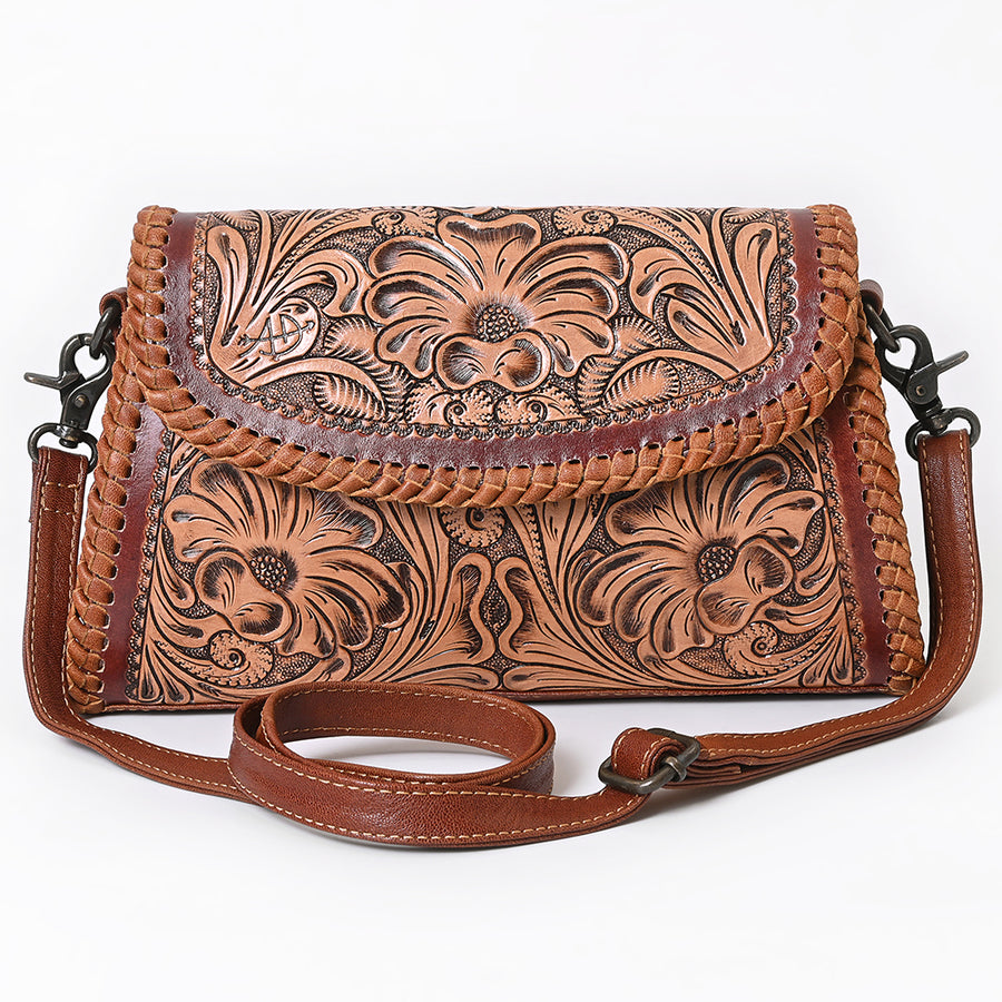 American Darling Small Cross body Bag, Hand Tooled Floral Carved Vegetable-Tanned Genuine Leather Western Purse with YKK Zipper