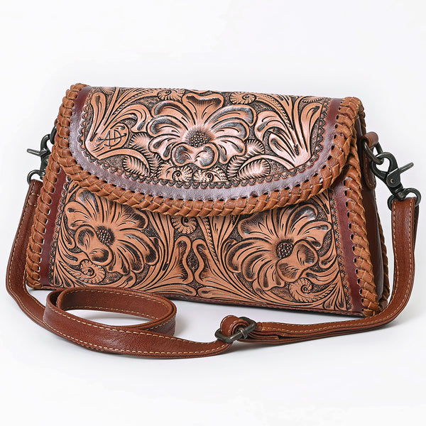 American Darling Western Hand Tooled Floral Carved Small Cross body Bag in Genuine Leather - Uhorse