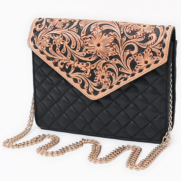 American Darling Floral Carved Hand Tooled Quilted Leather Envelope - Uhorse