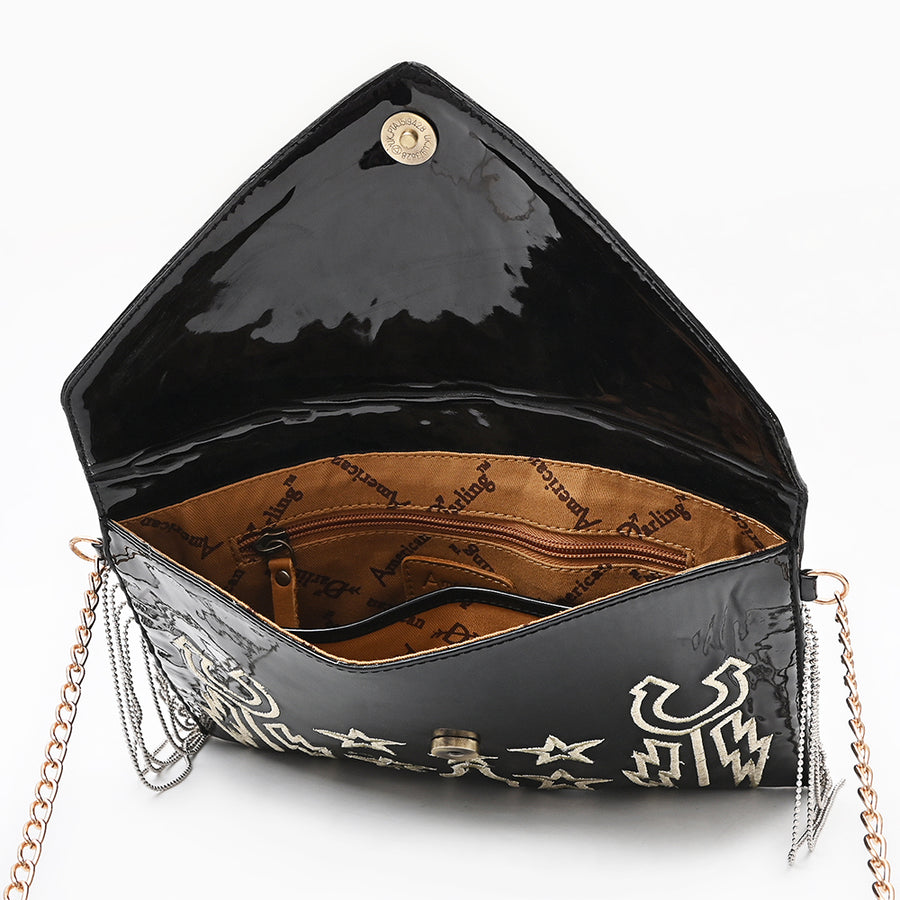 American Darling Envelope Bag Western Genuine Leather Embroidered Crossbody Purse with Chain Strap and YKK Zipper