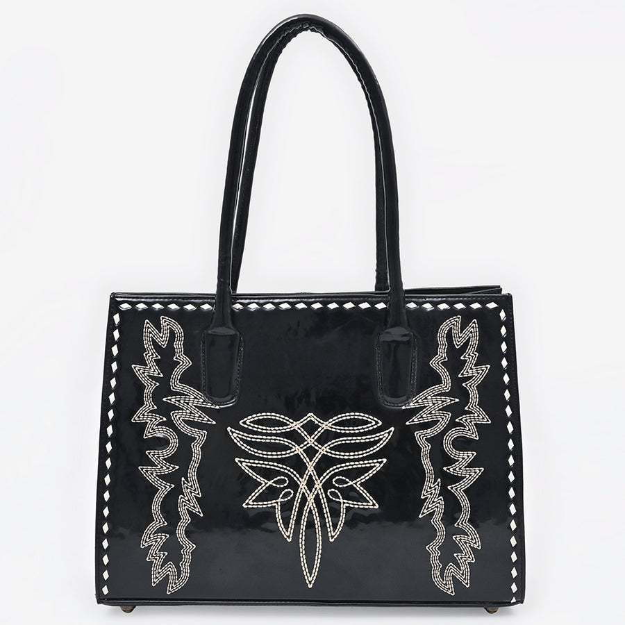 American Darling Embroidered Genuine Leather Tote Bag - Buck-stitched Eco-Friendly Vegetable Tanned Full Grain Purse