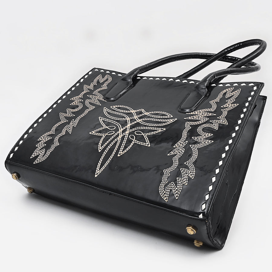 American Darling Embroidered Genuine Leather Tote Bag - Buck-stitched Eco-Friendly Vegetable Tanned Full Grain Purse